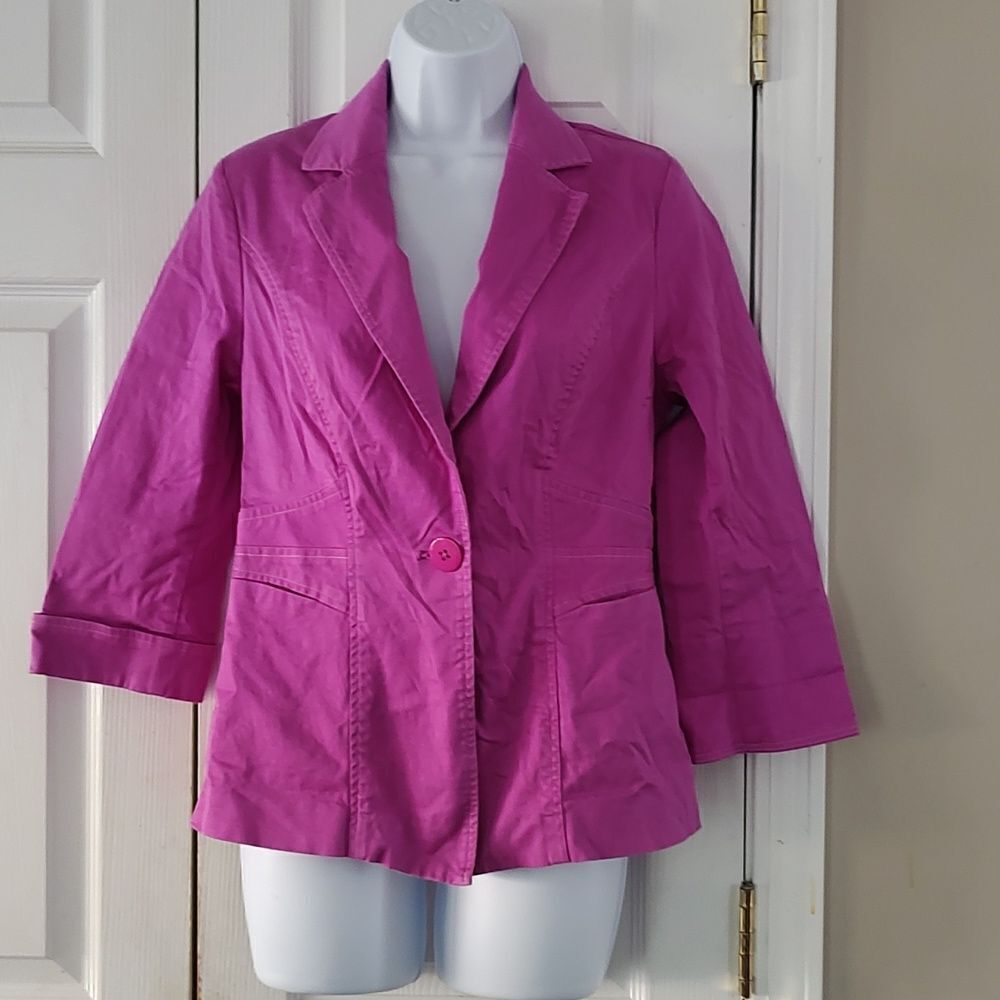 Joan River purple  blazer jacket single button closure cuffed sleeves  Sz S